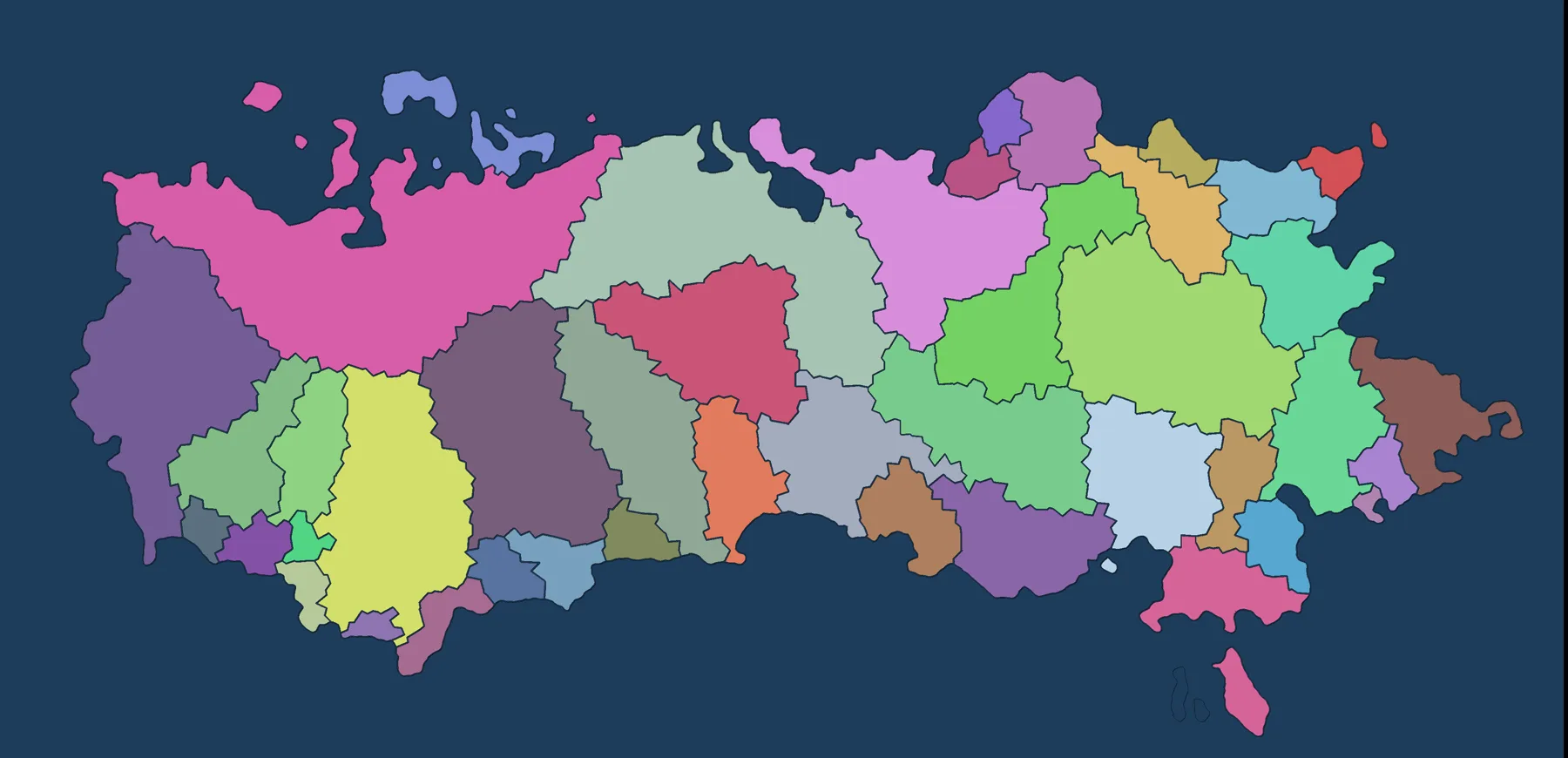 A generated Eagle0 campaign world divided into many colorful provinces